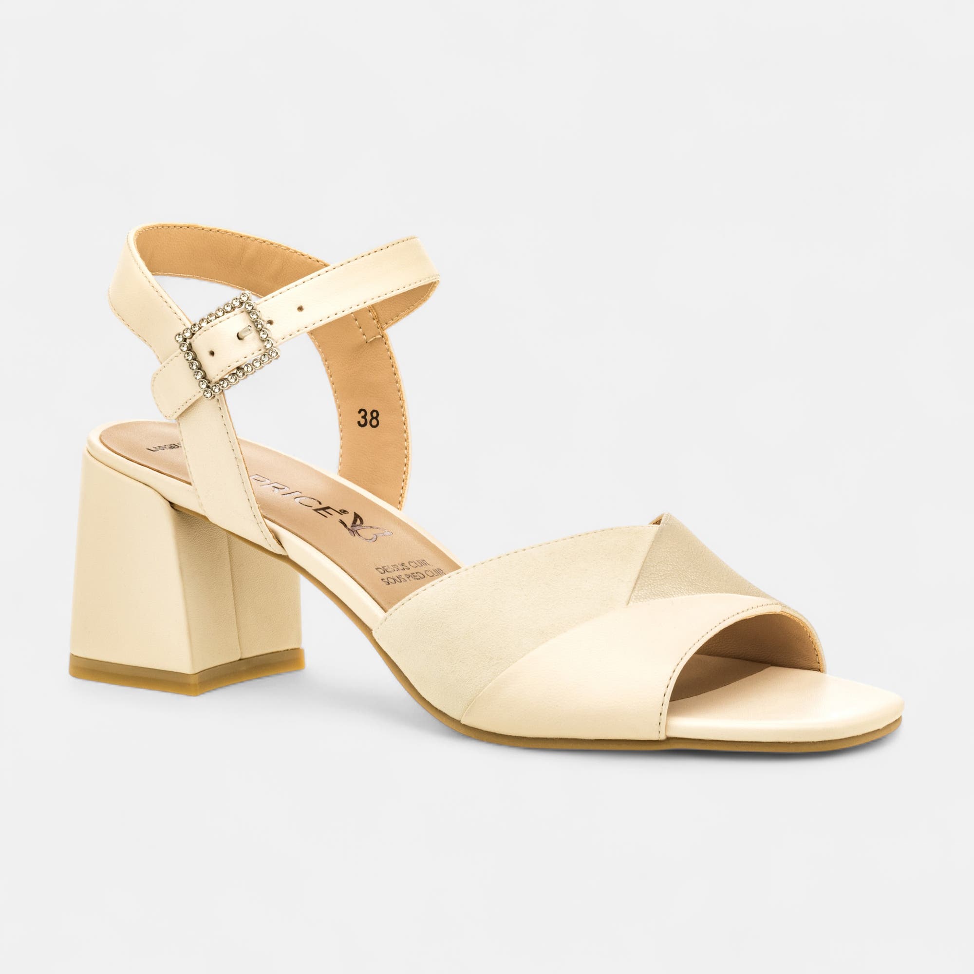 Nu-pieds à talon Femme en cuir beige