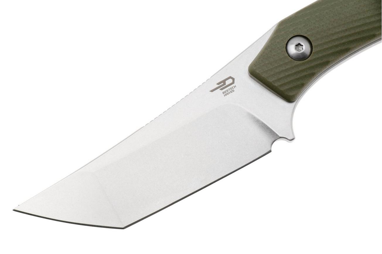 Bestech STEP BFK06B Stonewashed D2, Green G10, vaststaand mes