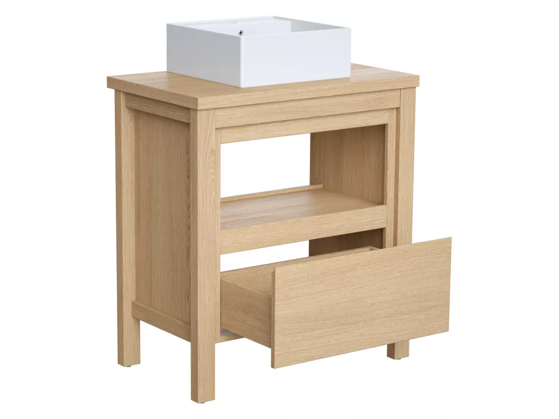 Meuble de salle de bain avec vasque à poser - Placage chêne - 80 cm - COSMOTI