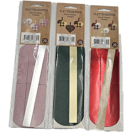 Flettehjerter 3-pak - flere varianter - assorteret