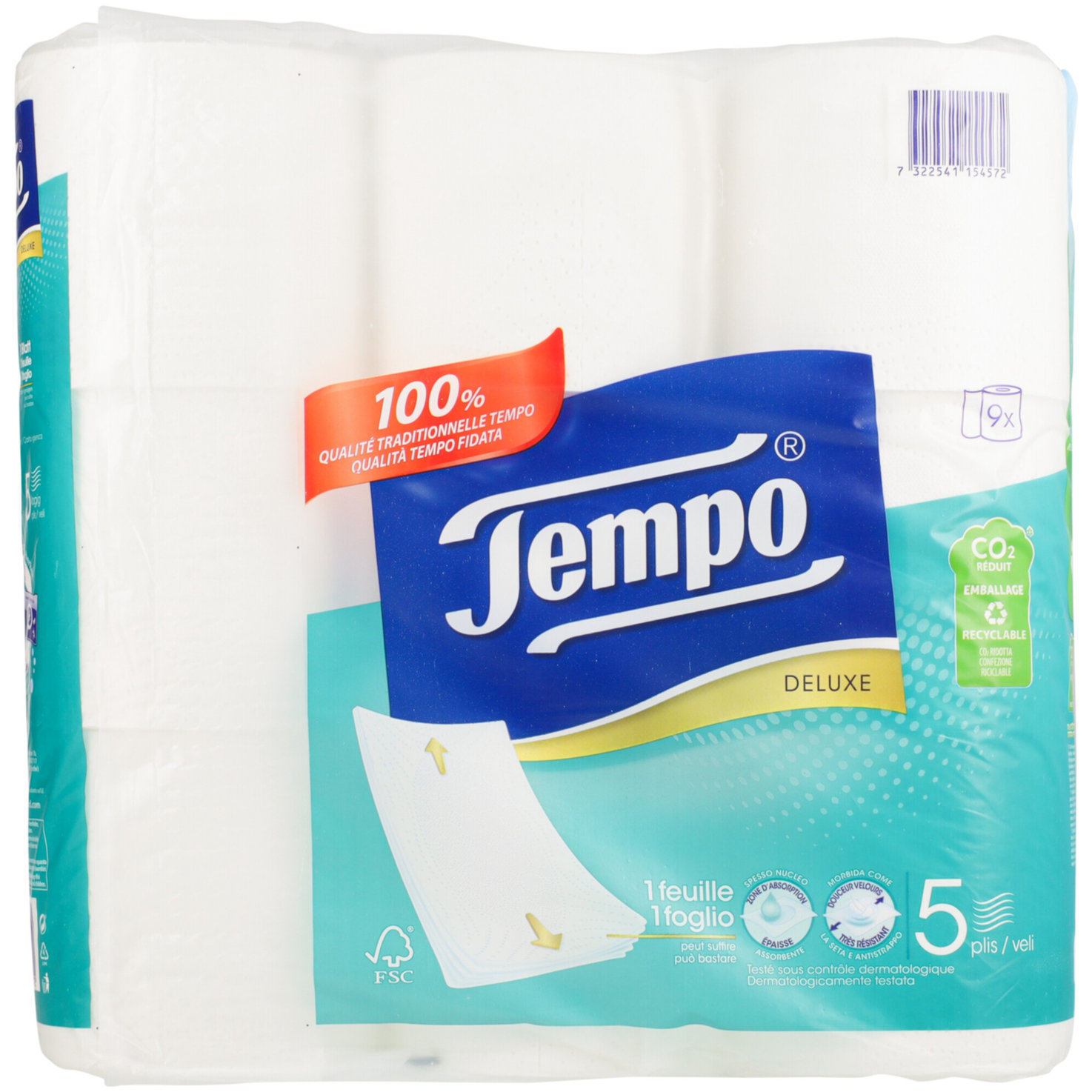 Tempo Toilettenpapier Deluxe 5-lagig 9x80 Blatt