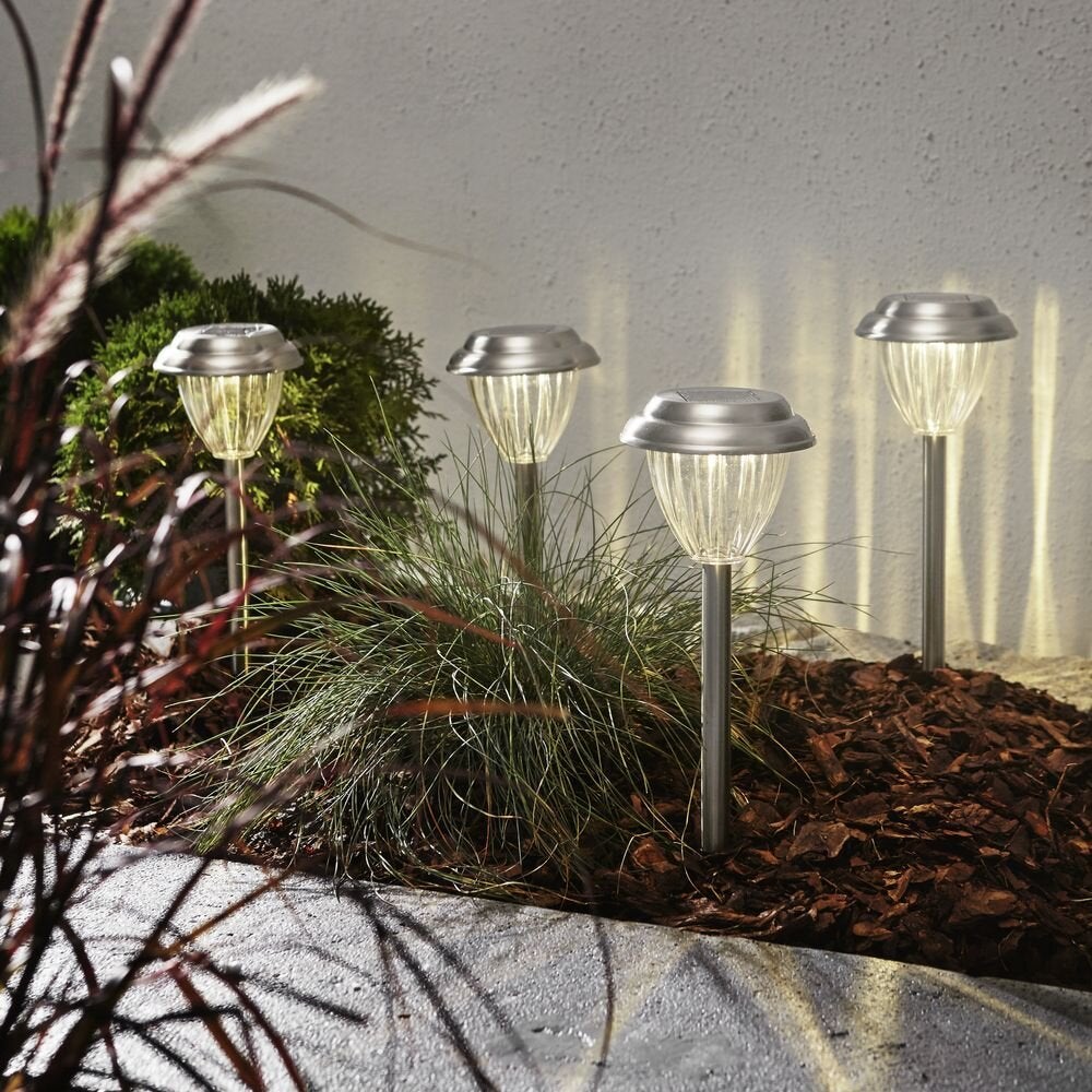 LED-grondspot op zonne-energie Palma, set van 4, roestvrij staal, 280 mm
