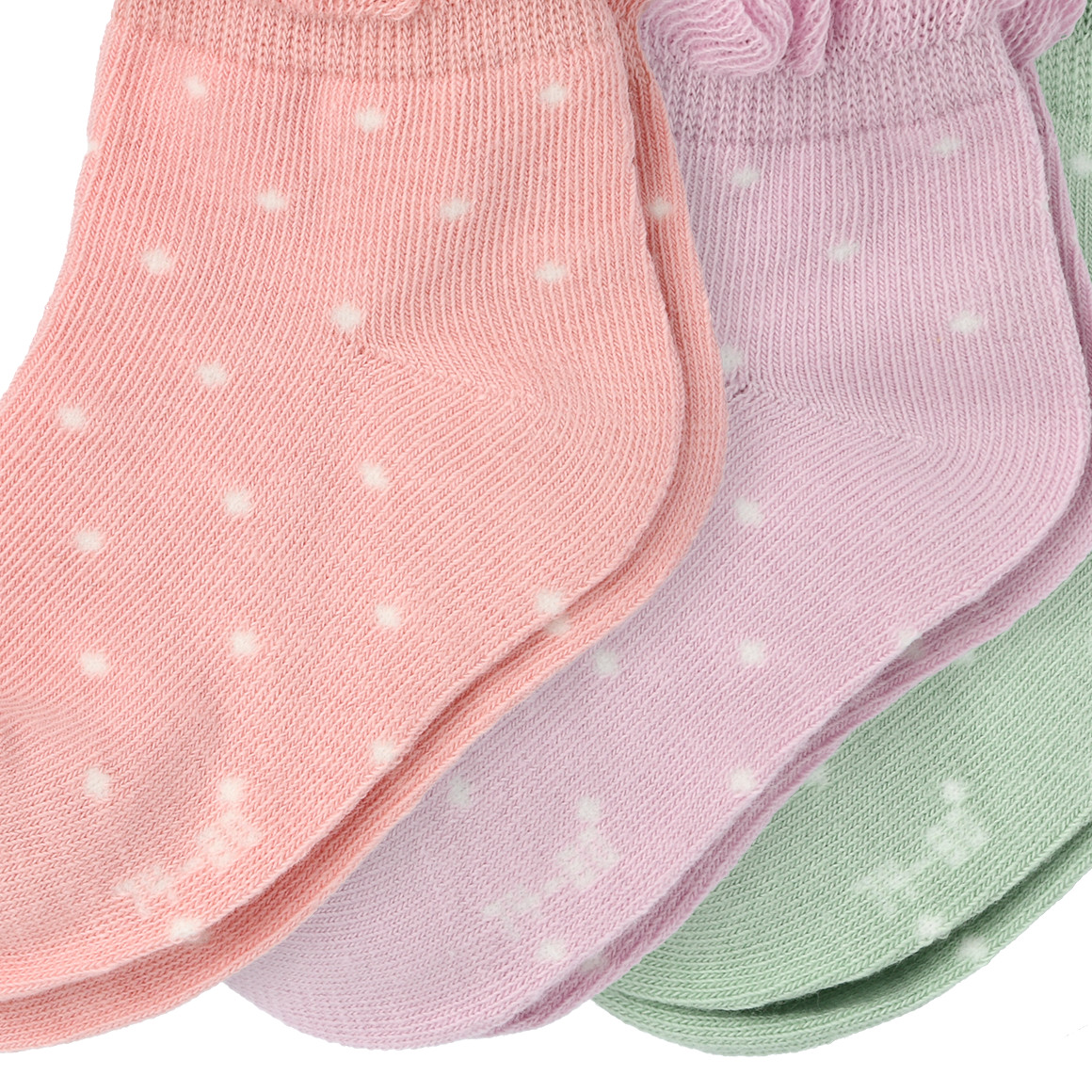 Topomini 3 Paar Baby Kurzsocken mit weichen Rüschen helllila / mintgrün / rosa