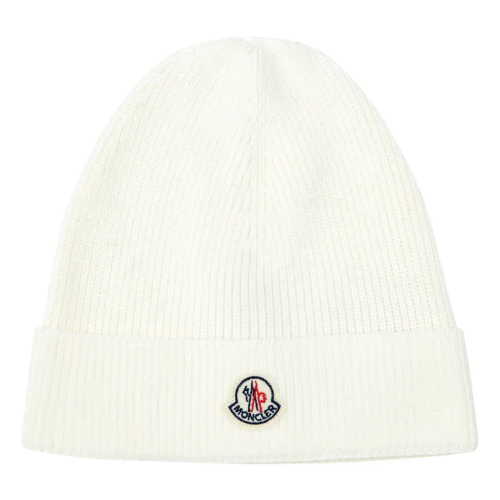 Moncler Bonnet Logo en Tricot | Blanc cassé