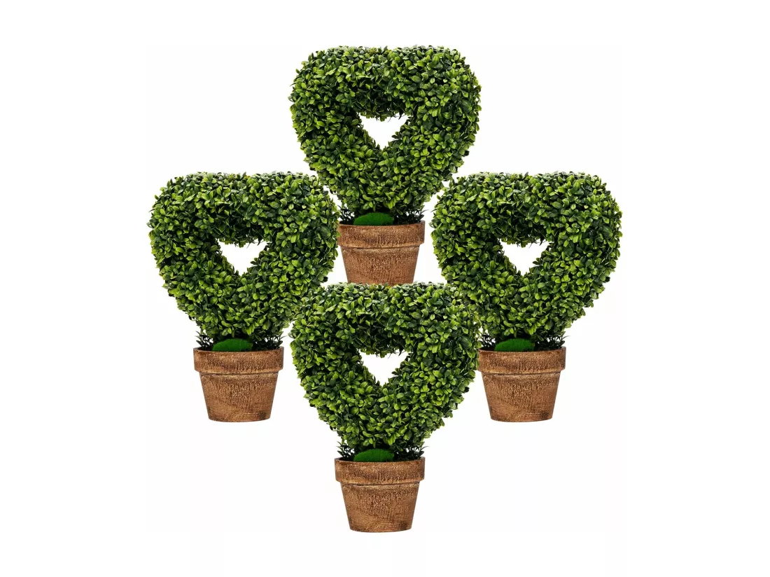 Lot de 4 Mini Plantes Artificielles en Pot Écologiques Réalistes Interieur, Fausses Plantes en Forme de Cœur Vertes Mousses et Herbes, Décoration pour Salon, Bureau, Chambre