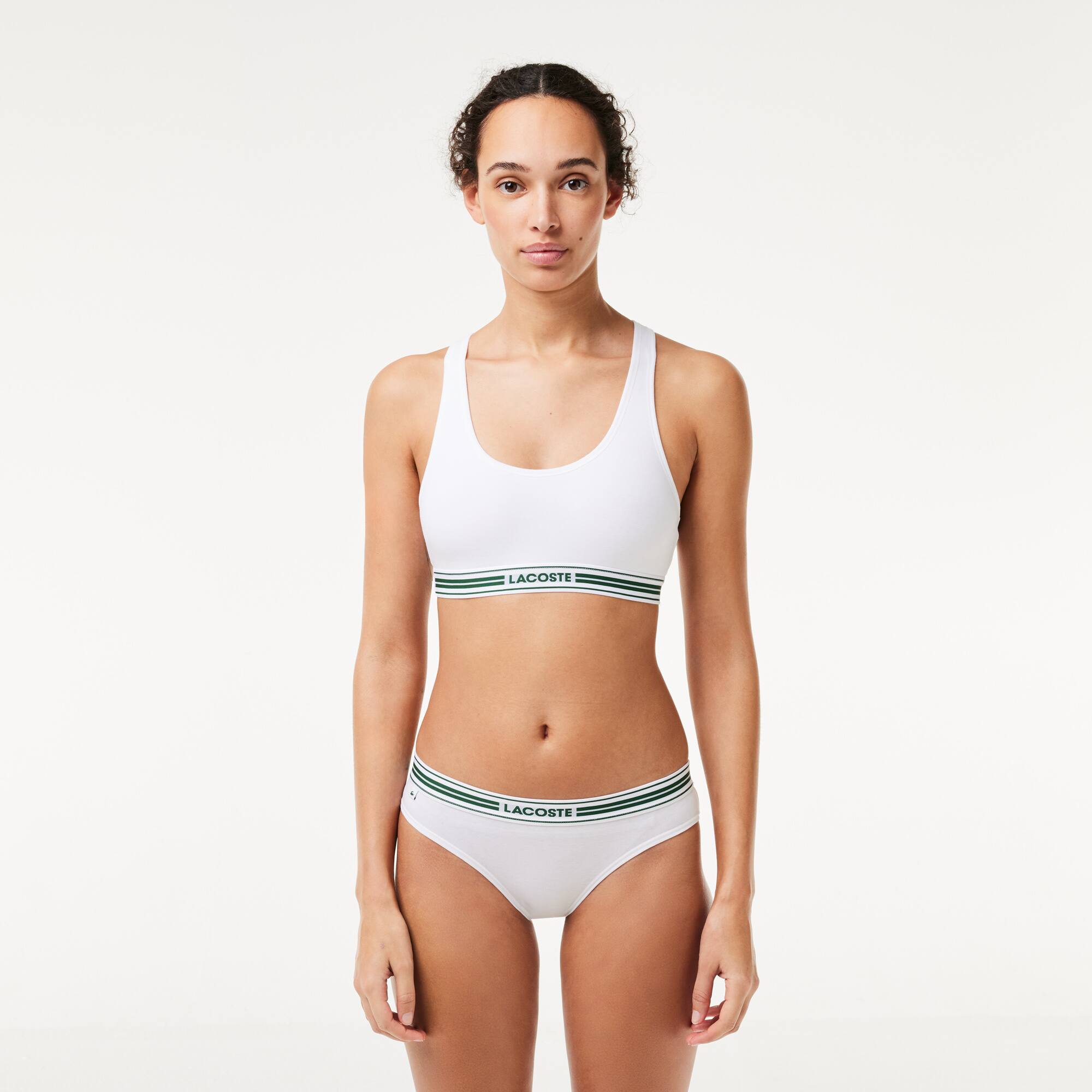 Culotte avec ceinture contrastée en coton stretch Culottes & bas - Blanc - Lacoste - Femme