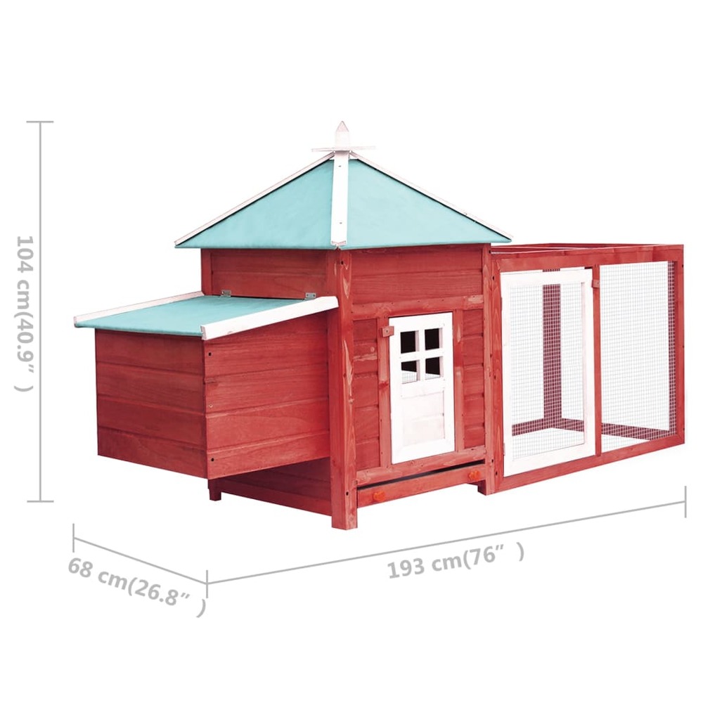 Poulailler avec nichoir 193 x 68 x 104cm bois de sapin massif rouge