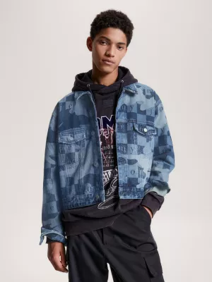 Jaqueta jeans estilo caminhoneiro com bordado do logo