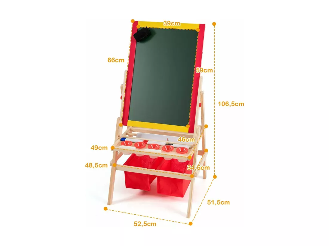 3 en 1 Chevalet pour Enfants en Bois de Pin Tableau Magnétique Double Face Accessoires Complets 52,5 x 51,5 x 106,5 cm