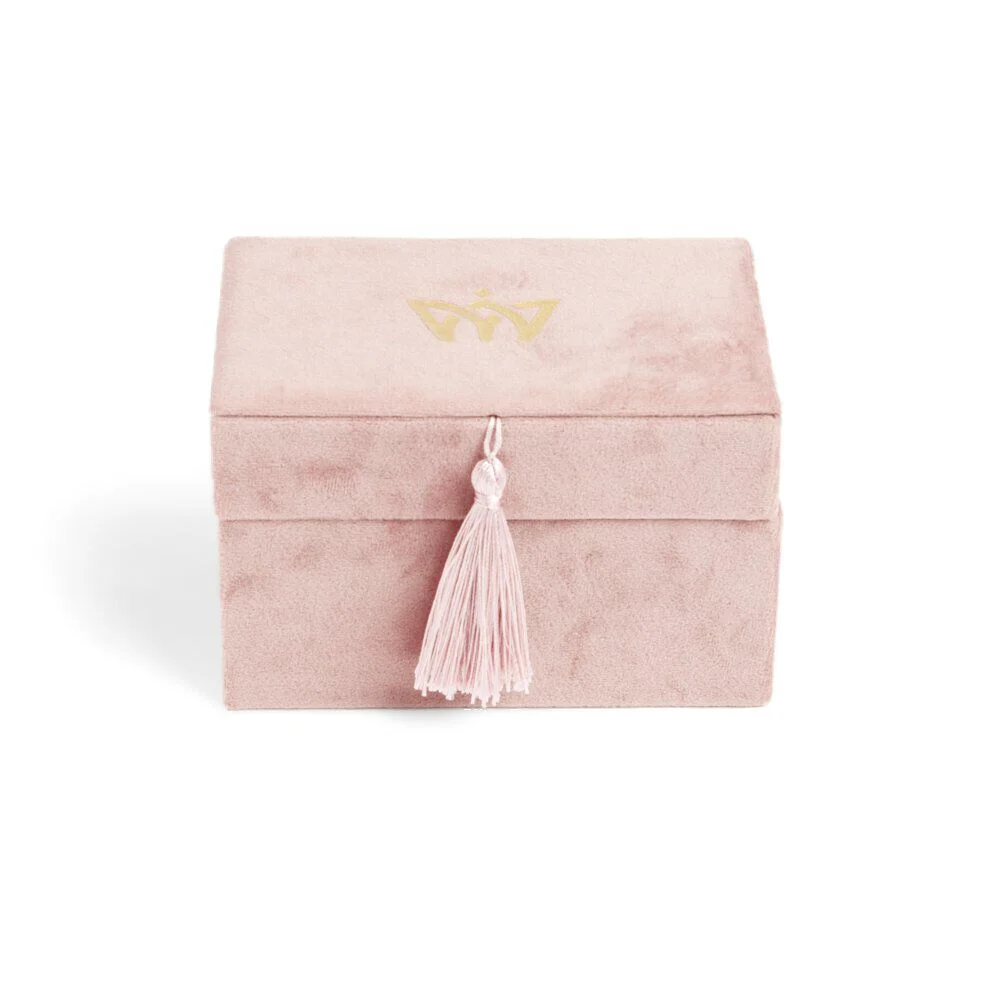 Boîte de rangement en bois revêtement velours rose 14x10xH8cm