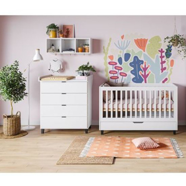 Chambre DUO Lit 70x140 Commode SIMPLE Blanc - VOX