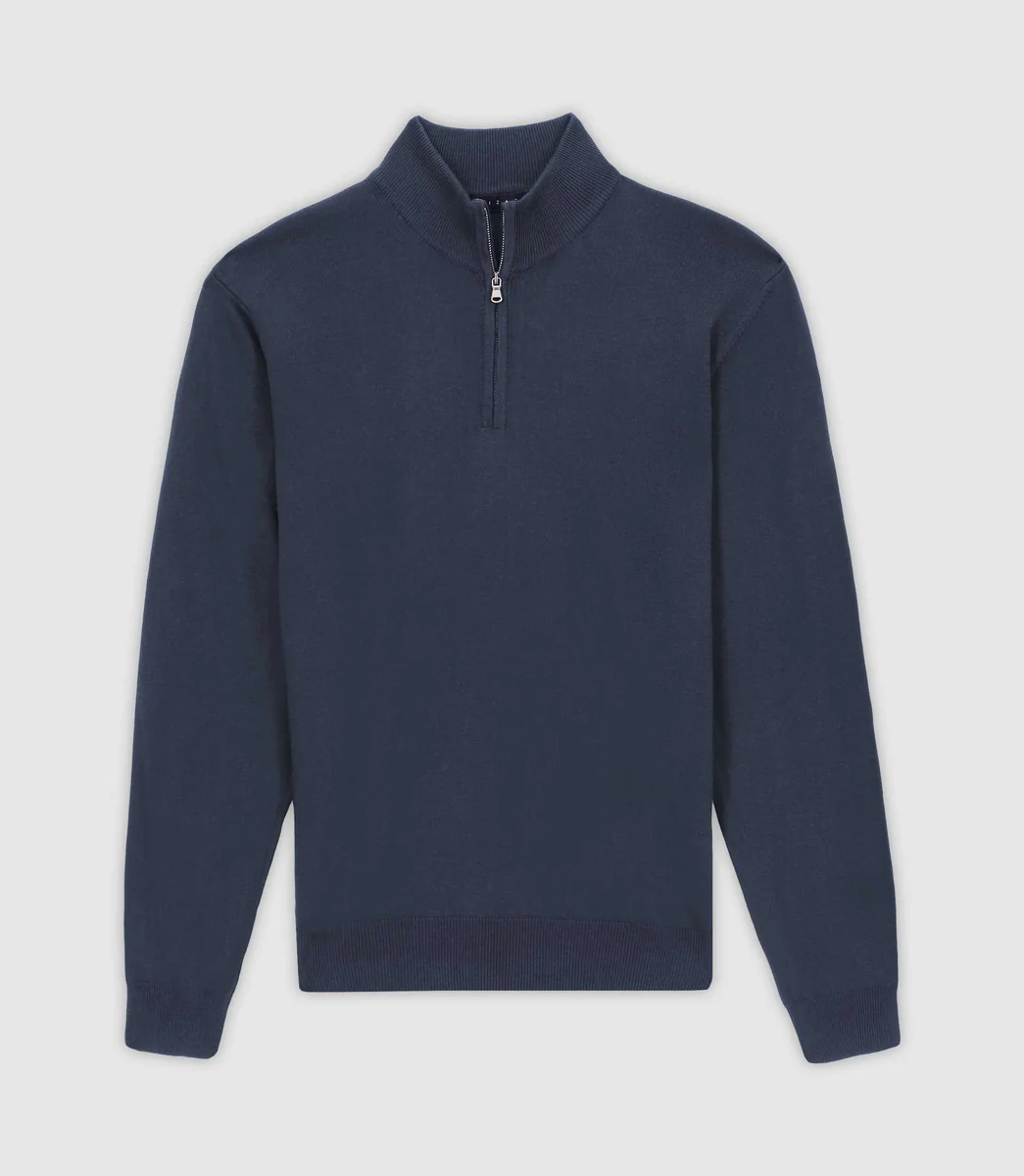 Pull col demi zip indigo