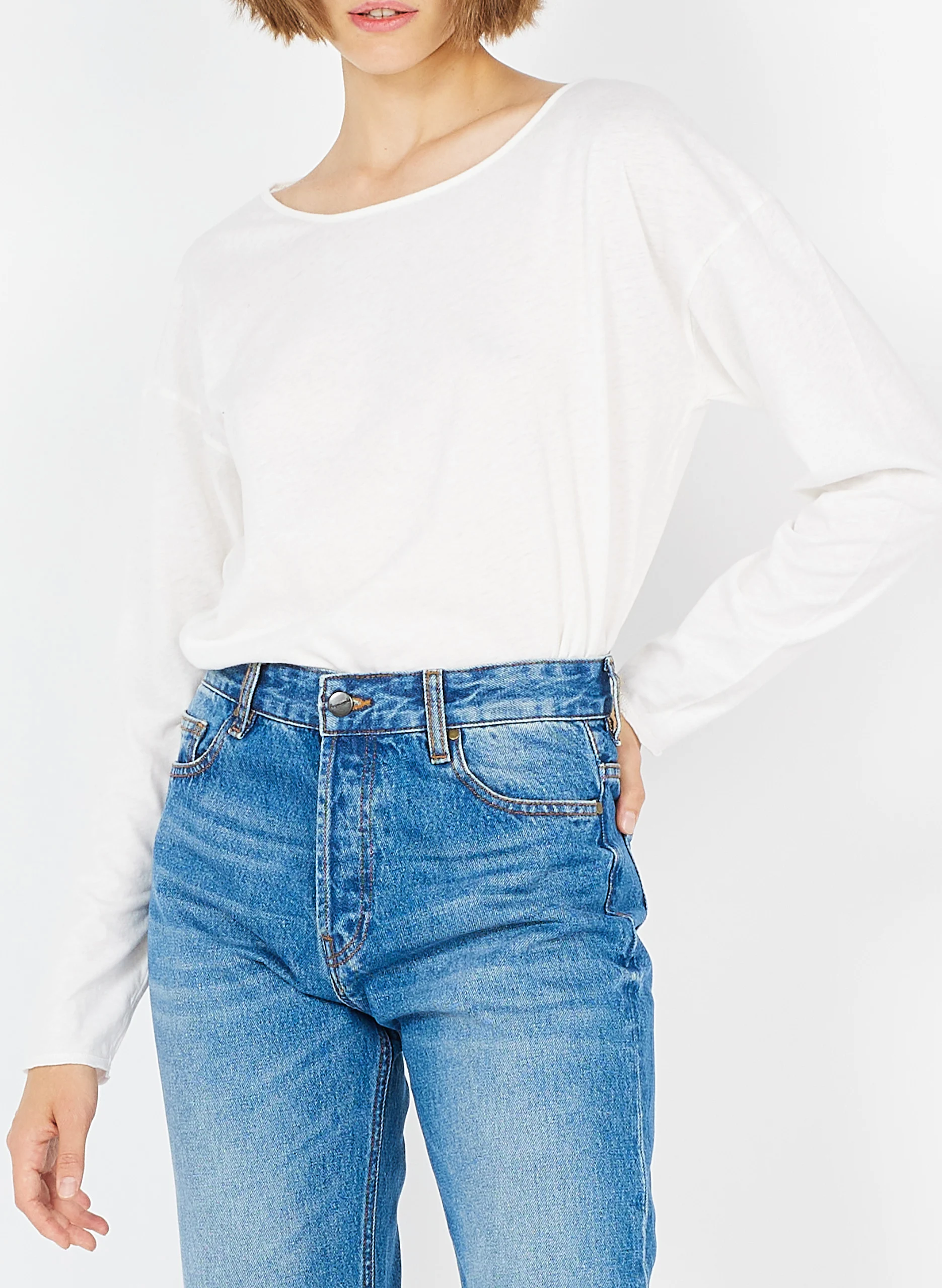 AKSUN - Tee-shirt ample à col bateau en coton| Blanc