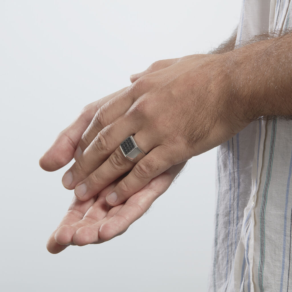 Bague Chevalière Acier Vieillit Teodor Oxydes De Zirconium