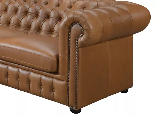 Canapé d'angle gauche chesterfield BRENTON 100% cuir de buffle premium - Caramel vintage