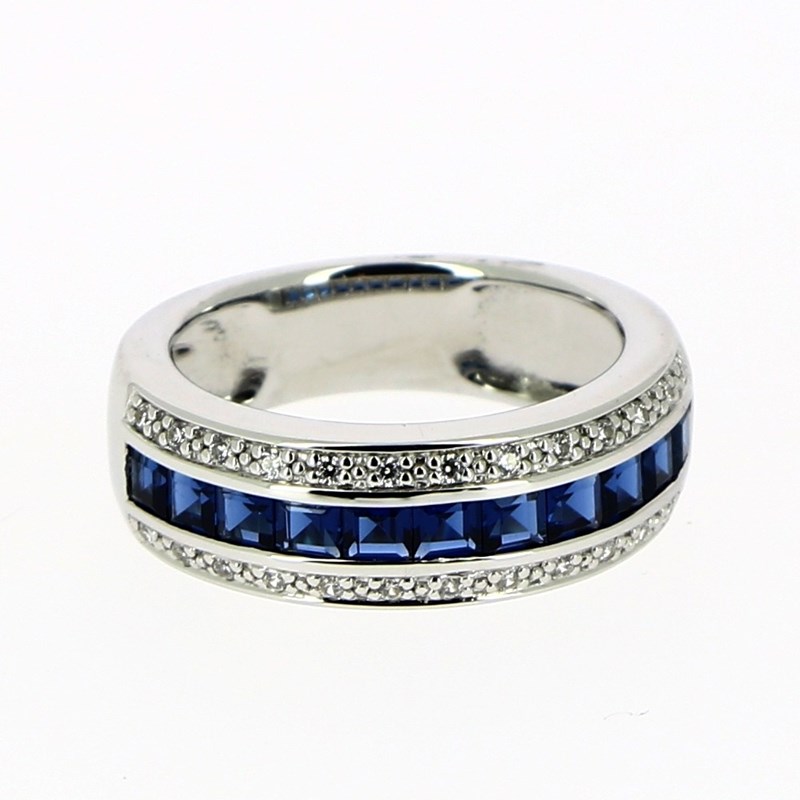 Bague Saphirs princesses et diamants - Or gris