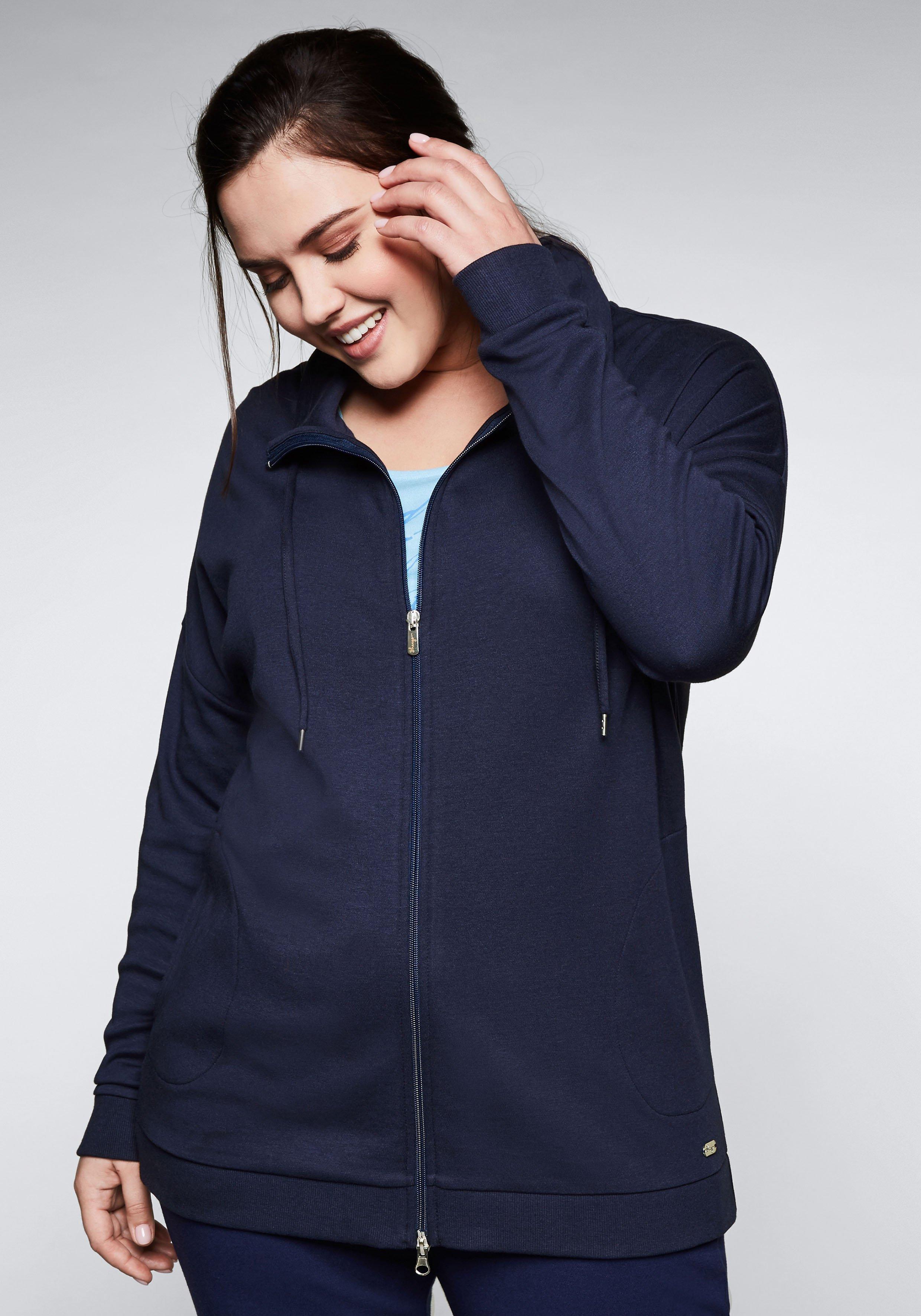 Sweatjacke mit Stehkragen und Bindeband