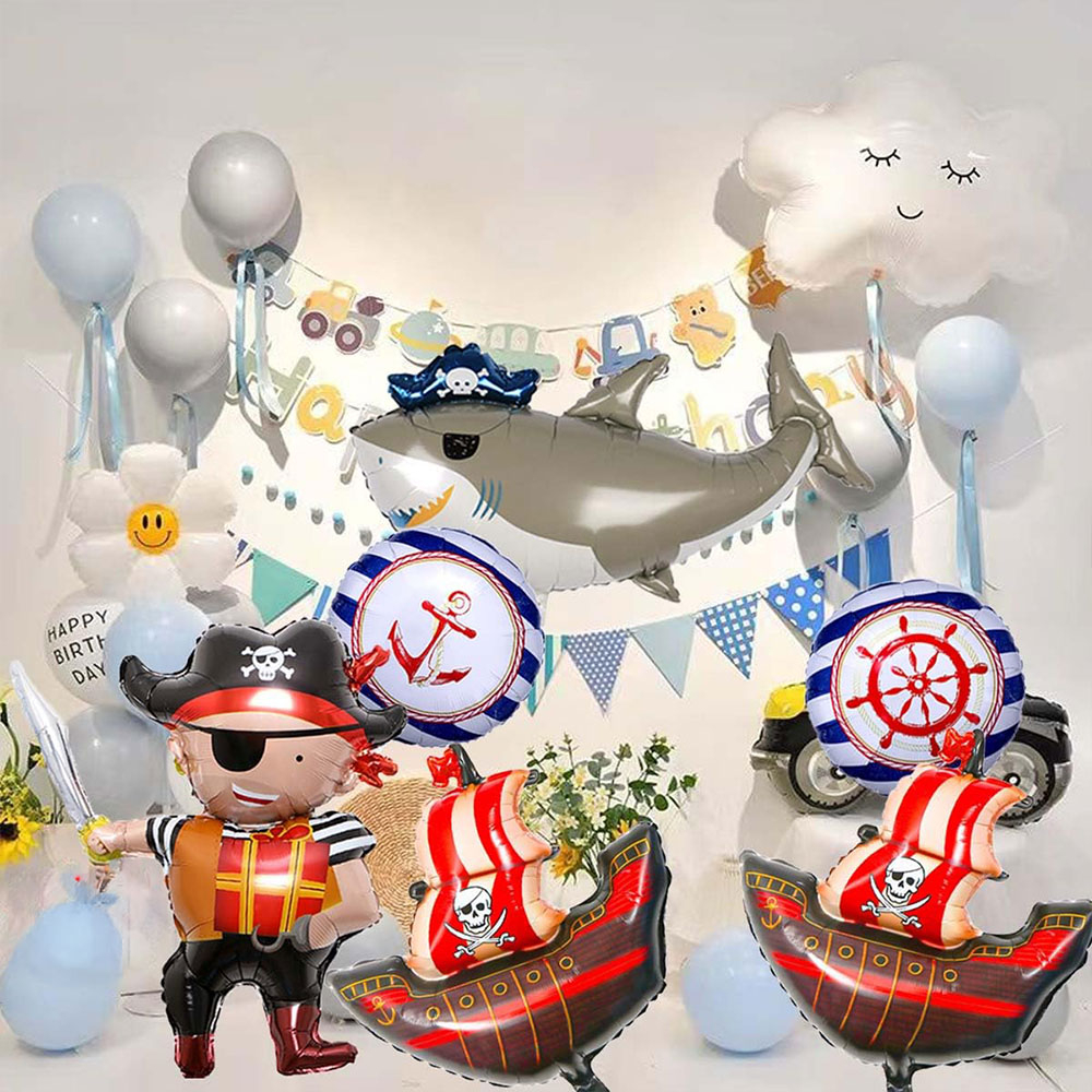 (6er Set) Kinder Geburtstags Party Ballons Folien Luftballons - Piraten