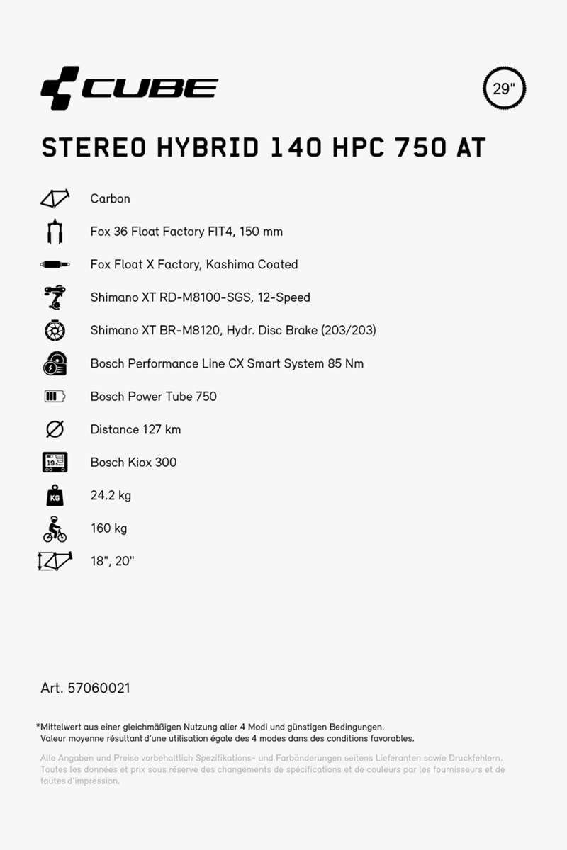 CUBE Stereo Hybrid 140 HPC Actionteam 750 Actionteam 29 E-Mountainbike 2024
