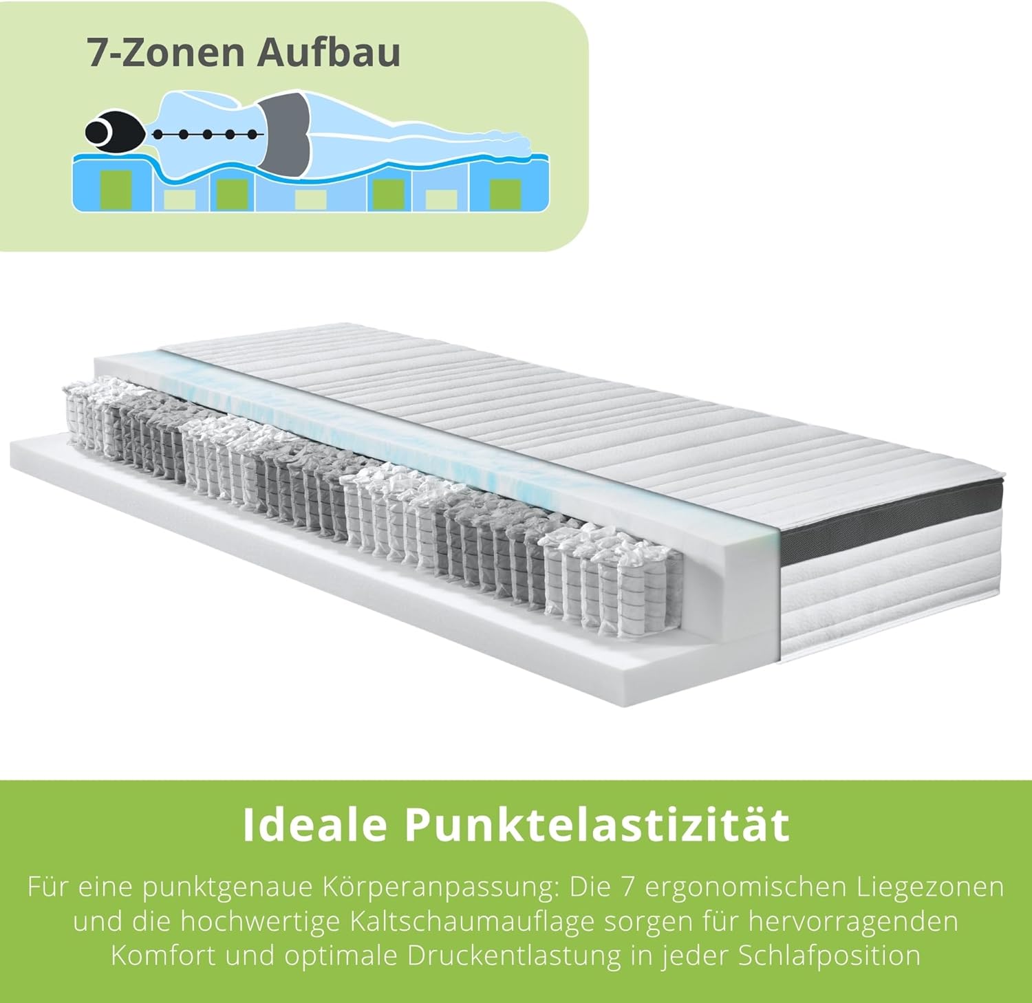 Bodyprotect Taschenfederkernmatratze Elite Line 90x200 cm, 1000 Federkern orthopädische Matratze Härtegrad H4 extra fest, Öko-Tex, ergonomische 7 Zonen Federkernmatratze, Höhe 25, Made in EU