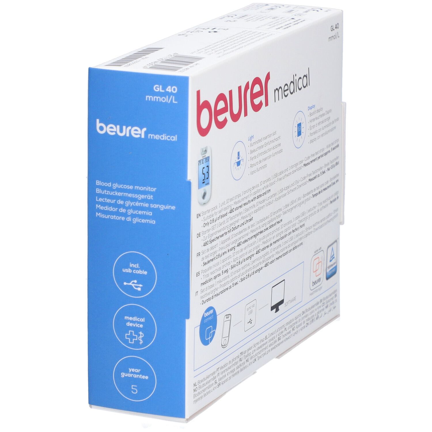 BEURER GL40 Blutzuckermessgerät mmol/l codefree