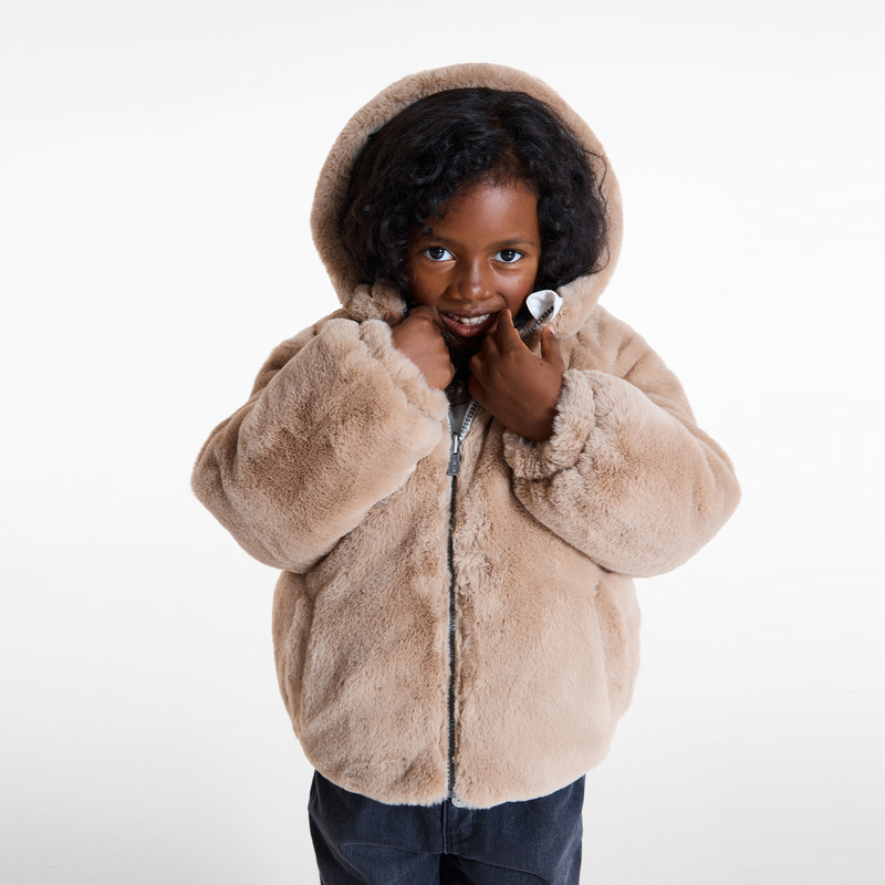 Blouson réversible fausse fourrure blanc étoilé Fille