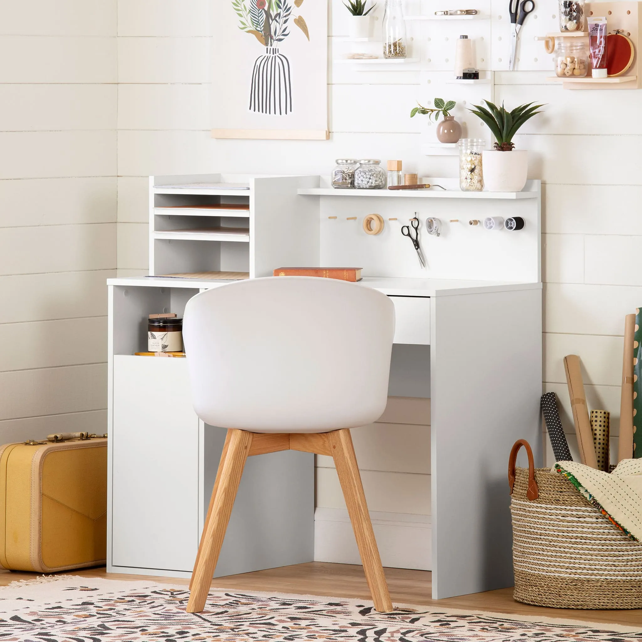 South Shore Table de Bricolage avec Huche - Crea Blanc solide