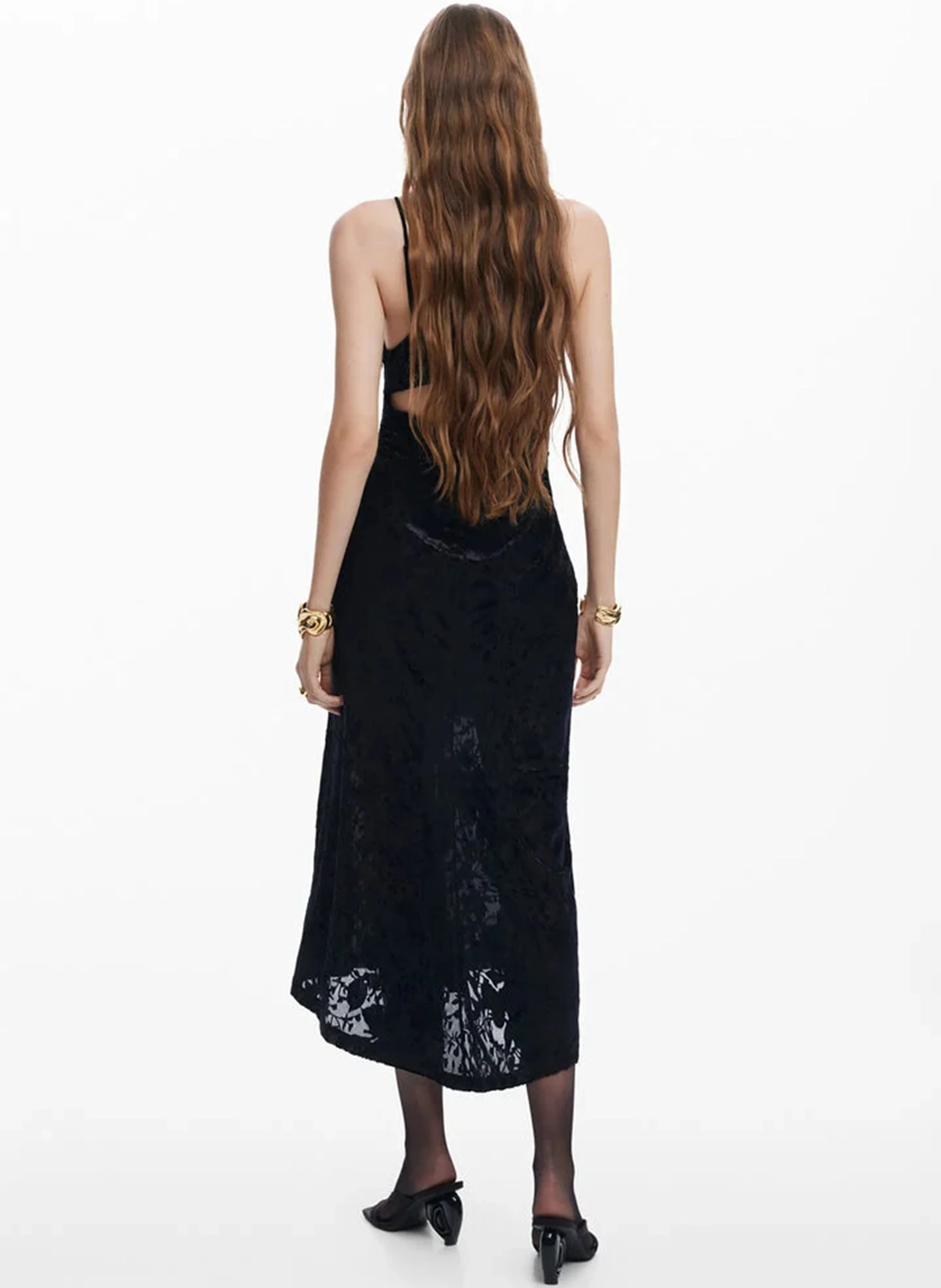 Robe midi en velours imprimé | Noir