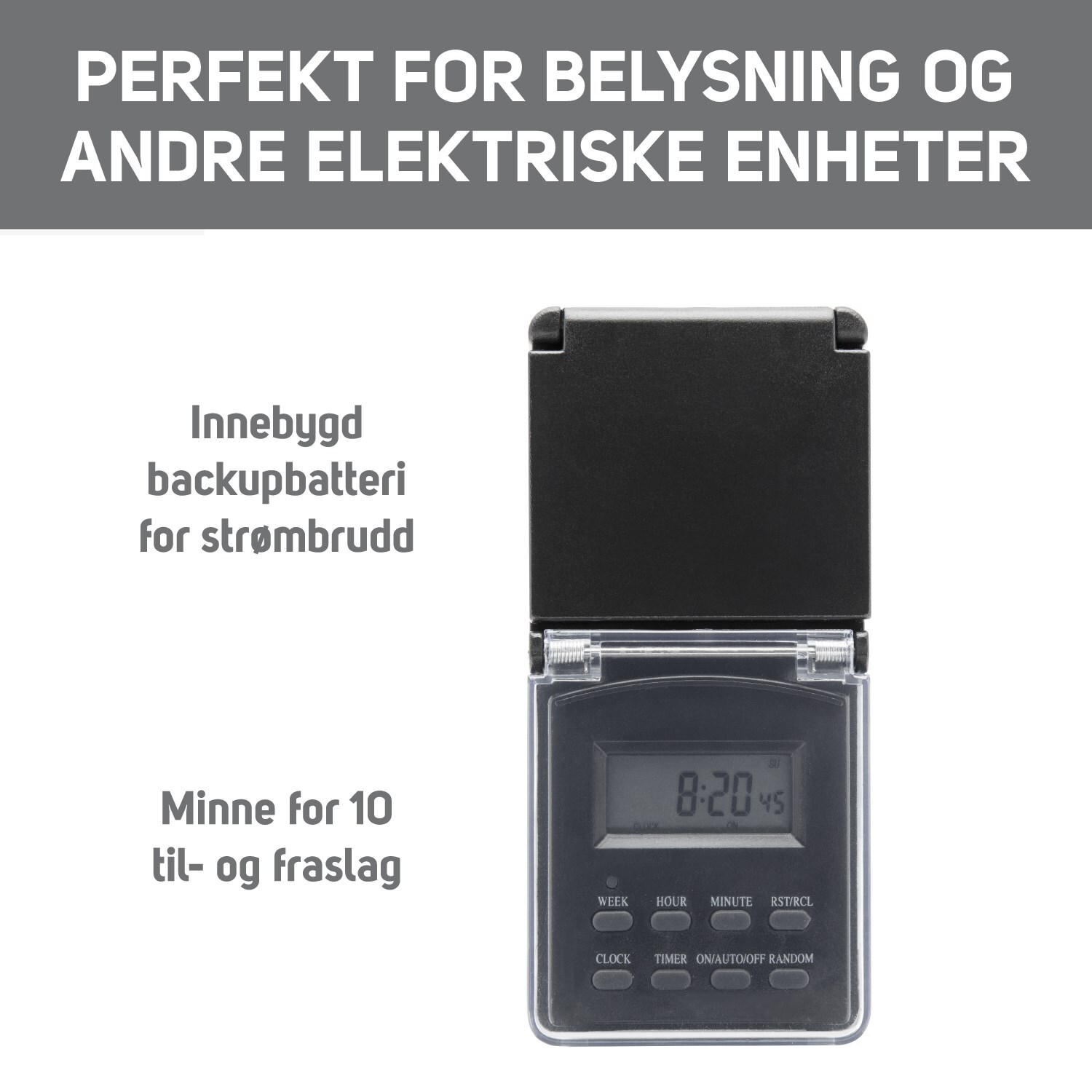 Luxorparts Digital timer 7 døgn for utendørsbruk