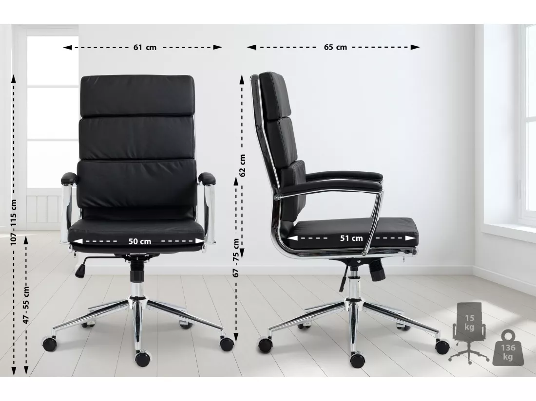 Chaise de bureau - Similicuir & Métal chromé - Noir - Cleveland