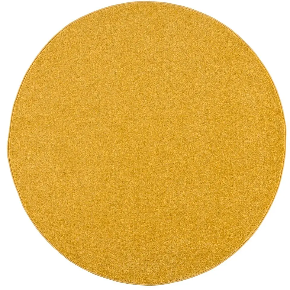 Uni Rond Effen Laagpolig Vloerkleed Modern Geel - 120 CM ROND