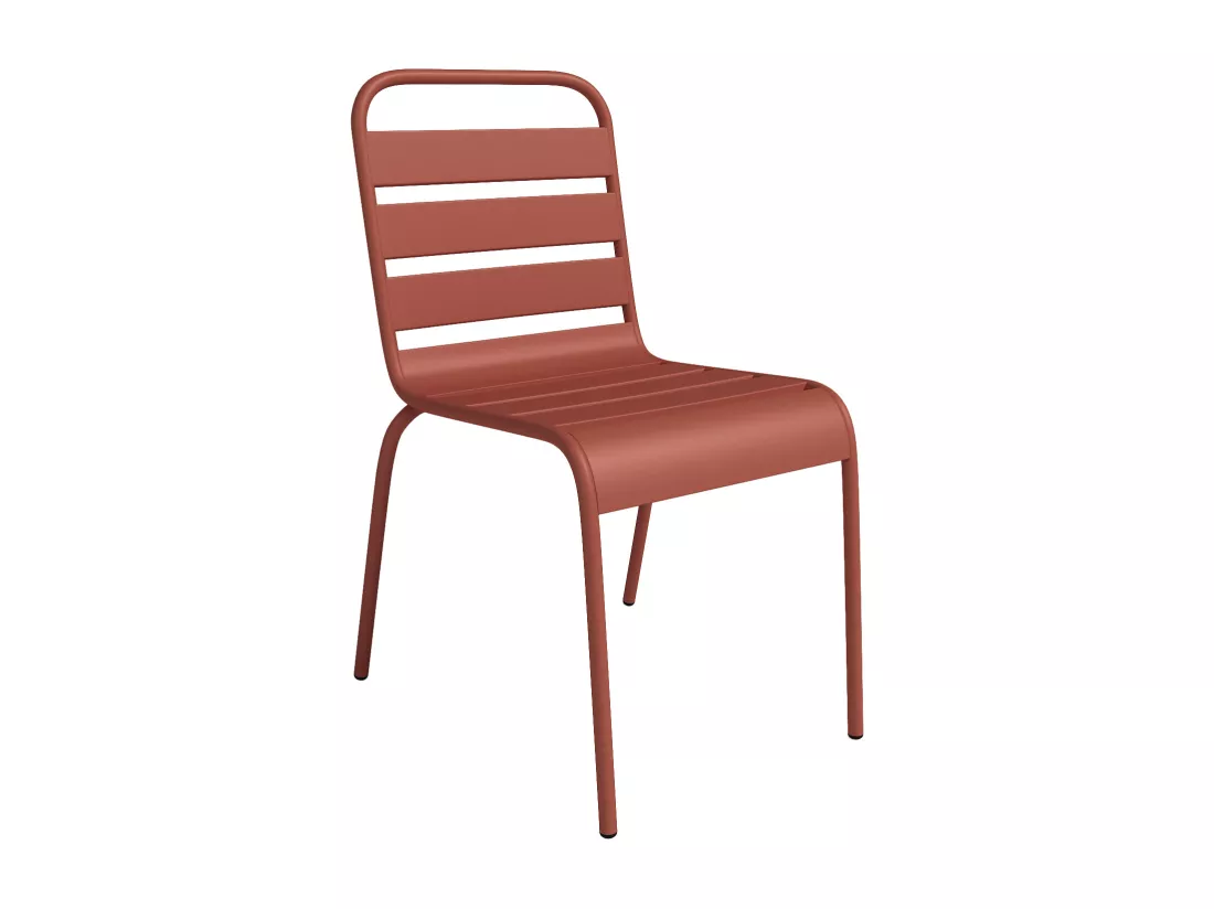 Salle à manger de jardin en métal - une table L.80 cm et 2 chaises empilables - Terracotta - MIRMANDE de MYLIA