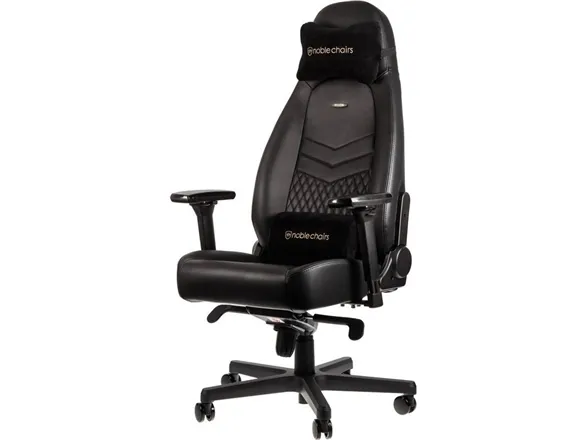 Noblechairs ICON - Stol - armstøtter - T-formet - vippe - drejeled - aluminium, polyurethan, stål, top-narv læder, nylon/polyetylen - sort