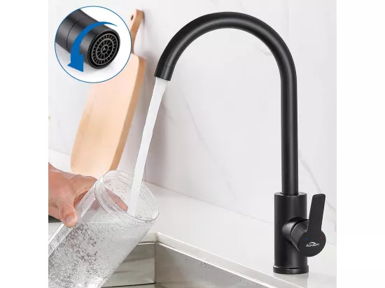 Mitigeur de Cuisine Noir en Laiton Rotatif à 360° Robinet d'Évier Monotrou à Eau Chaude et Froide Convient pour Evier Cuisine