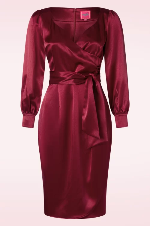 Glamour Bunny The Moira Satin pencil jurk in Merlot