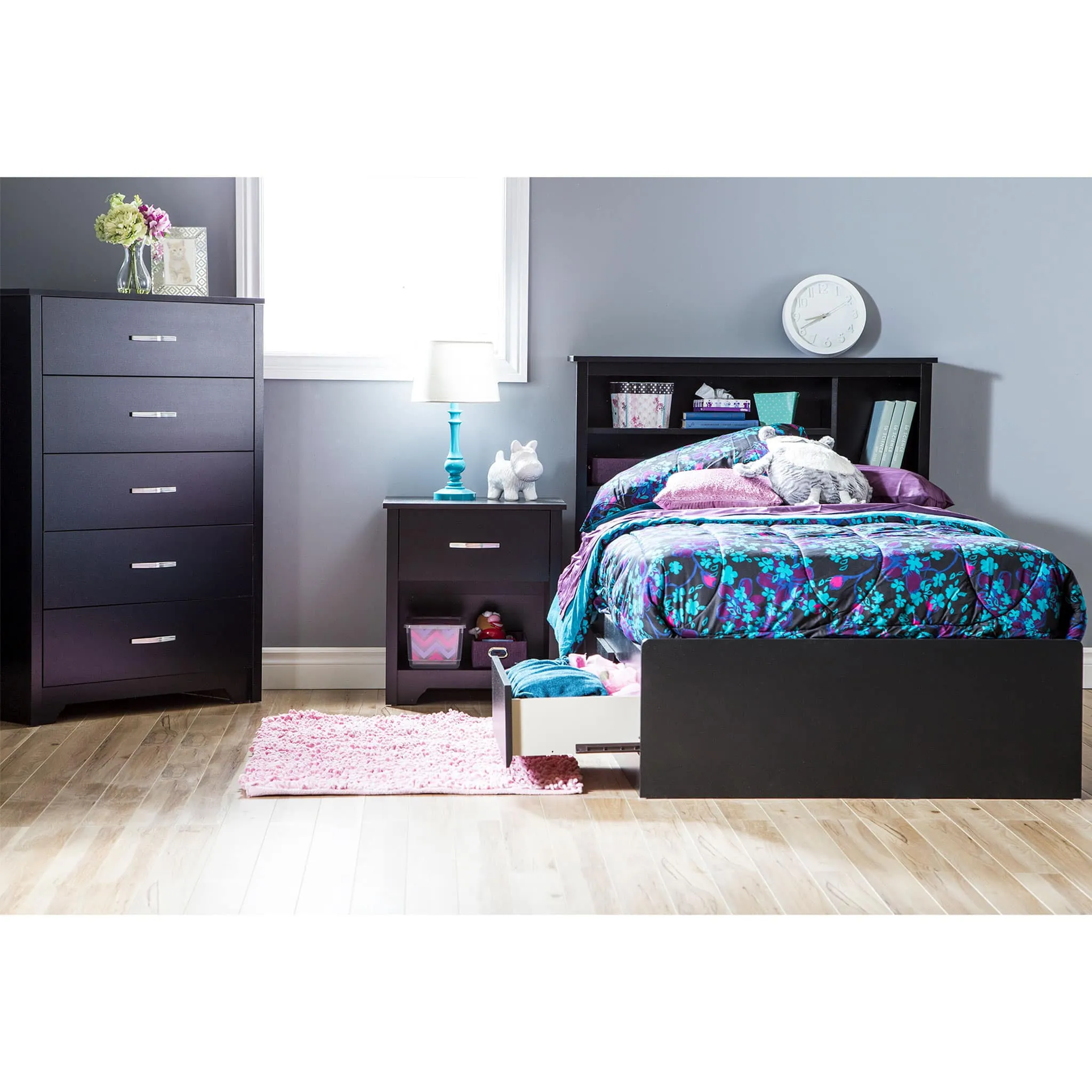 South Shore Lit Simple Matelot 3 Tiroirs - Fusion Noir solide