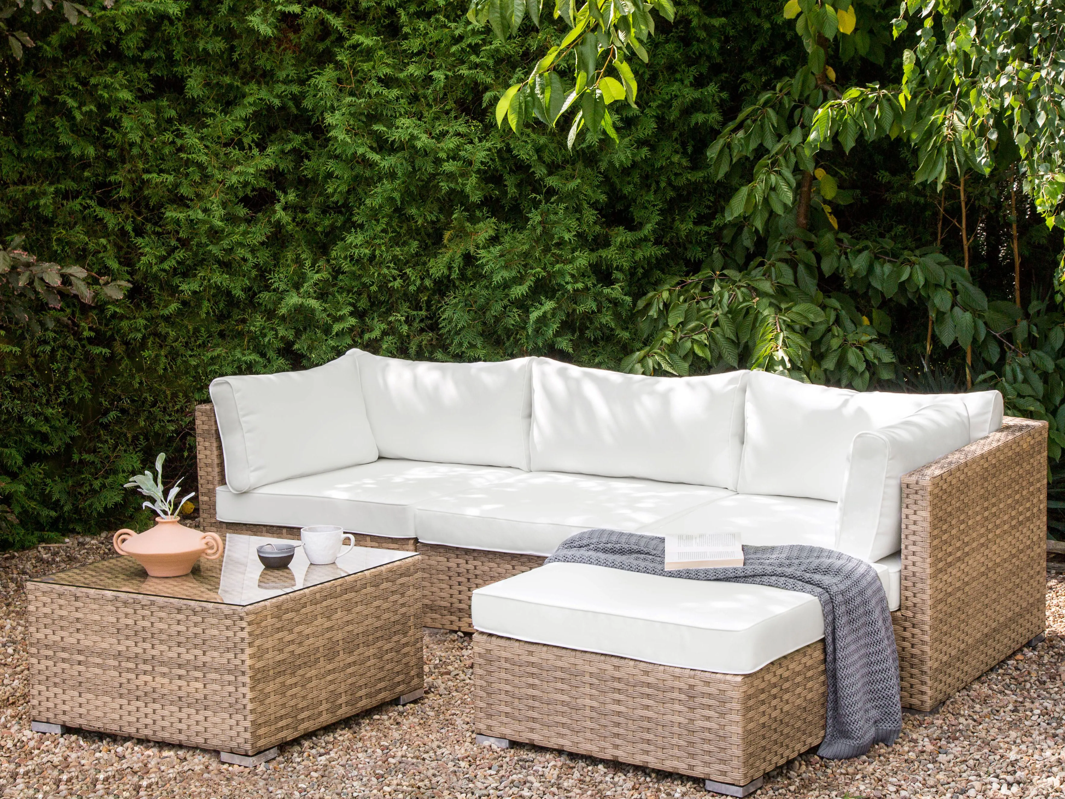 Tuin hoekloungeset met tafel 4-zits SANO linkszijdig modulair PE rotan Natuurlijk