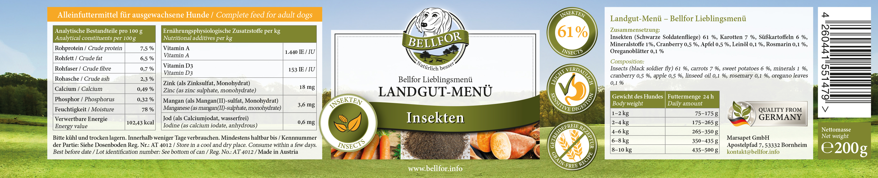 Hypoallergénique nourriture humide aux insectes - landgut-menü - 200g
