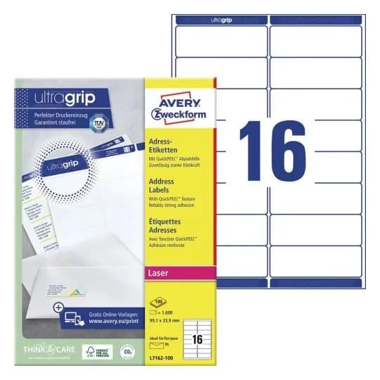 Adresseetiketter Avery Zweckform L7261-100 hvid 99,1x33,9 mm - (16 stk. x 100 ark)