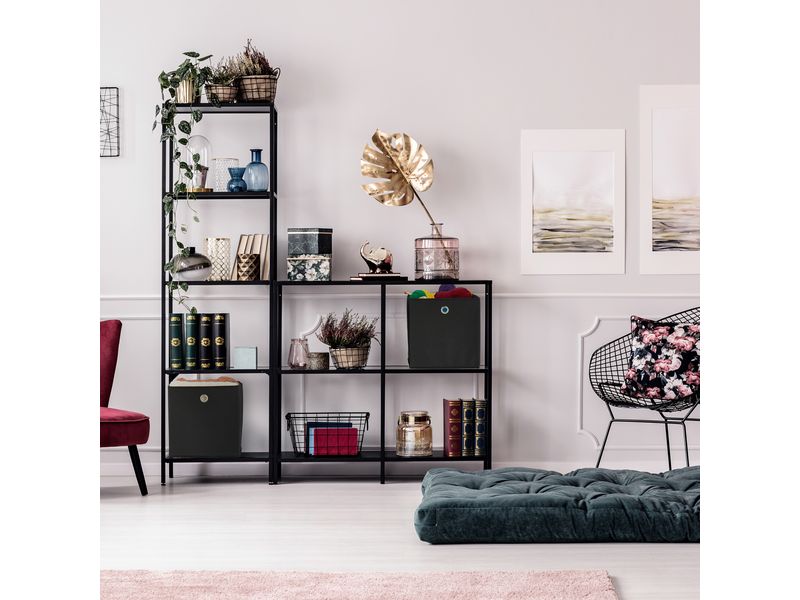 relaxdays Aufbewahrungsbox 4er Set Schwarz Regalaufbewahrungsbox für das Kinderzimmer