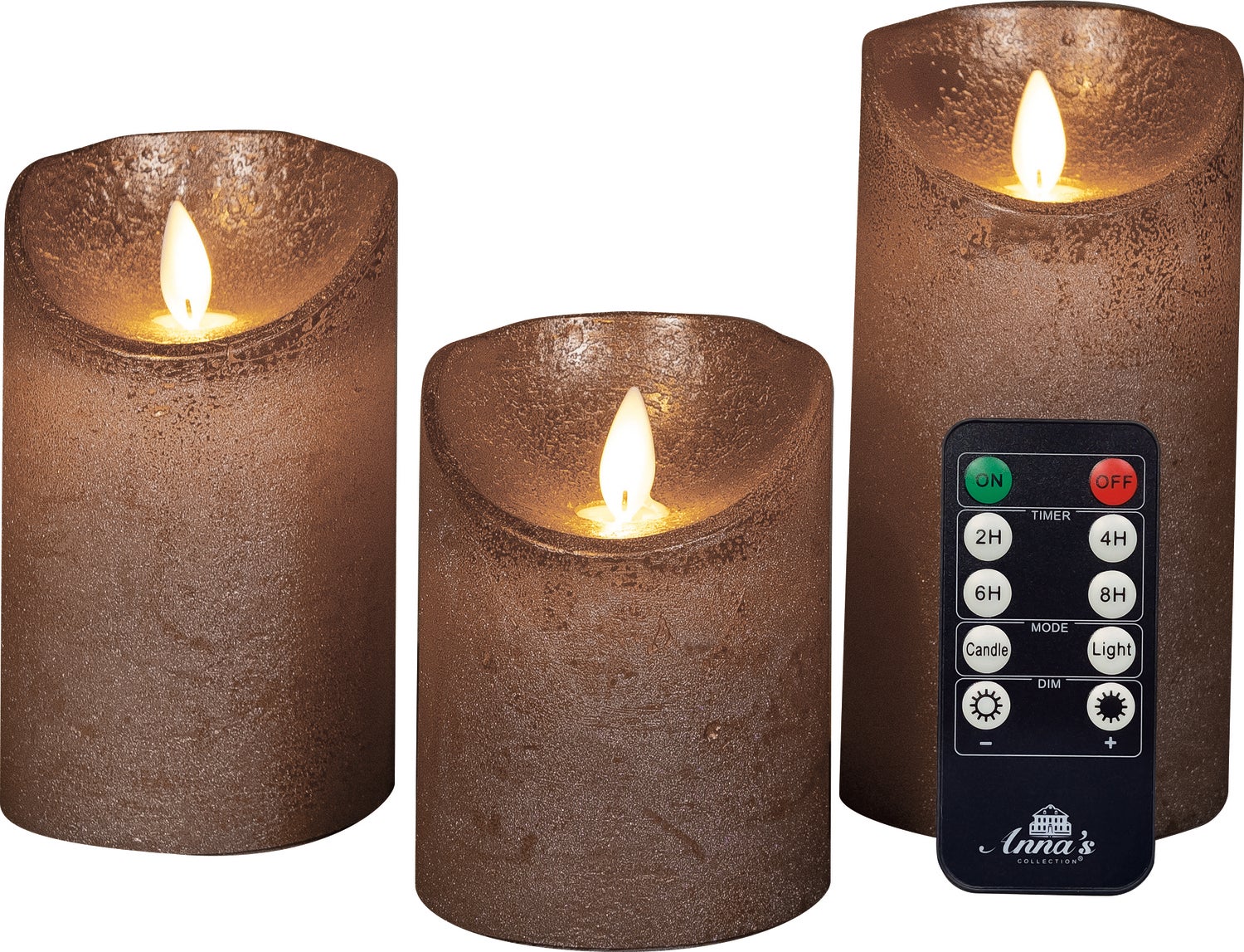 Anna's Collection LED stompkaars met timer brons D 7,5 H 10 / 12,5 / 15 cm 3 stuks