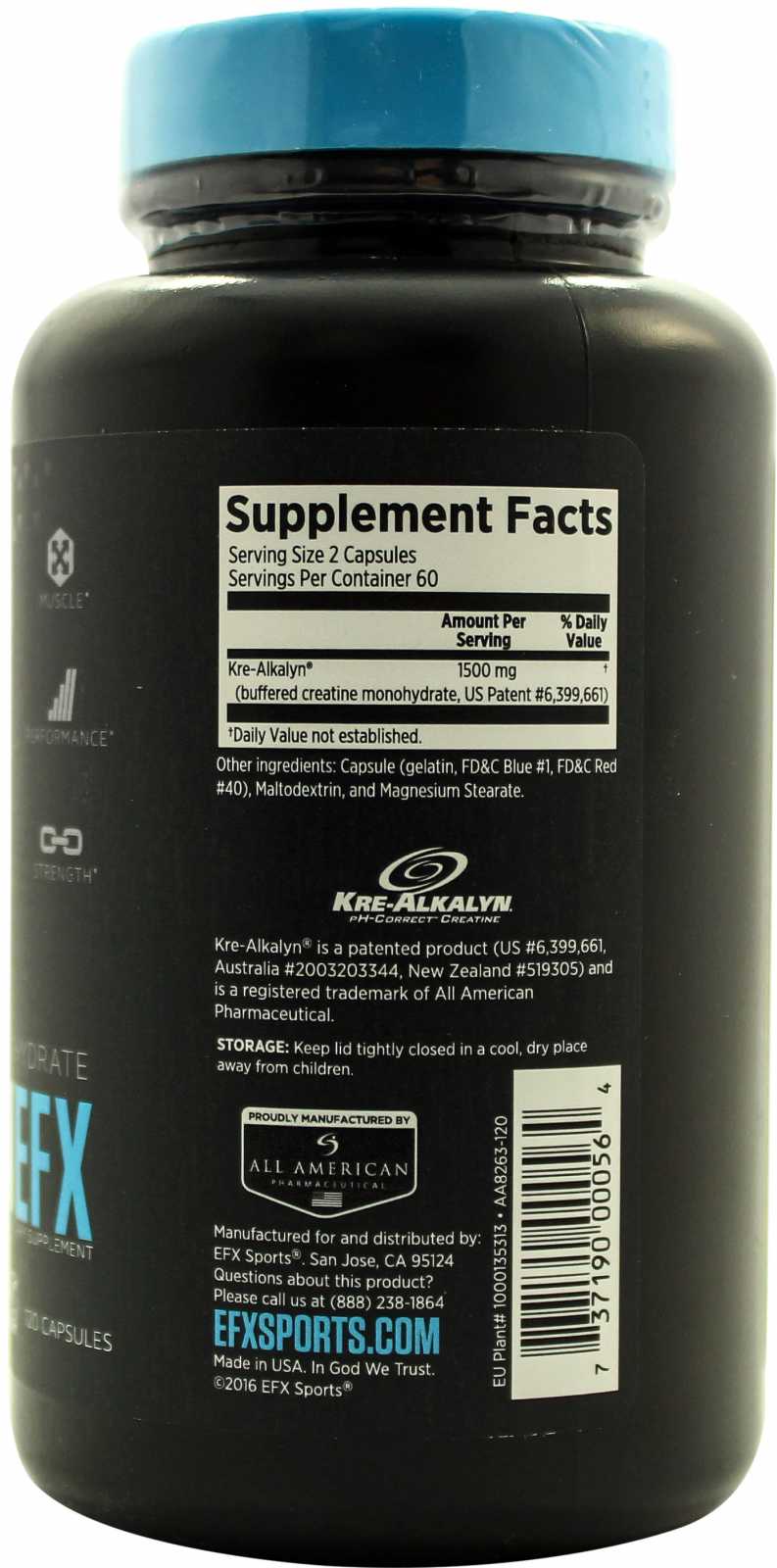 Cápsulas All American EFX Kre-Alkalyn EFX, 120 unidades