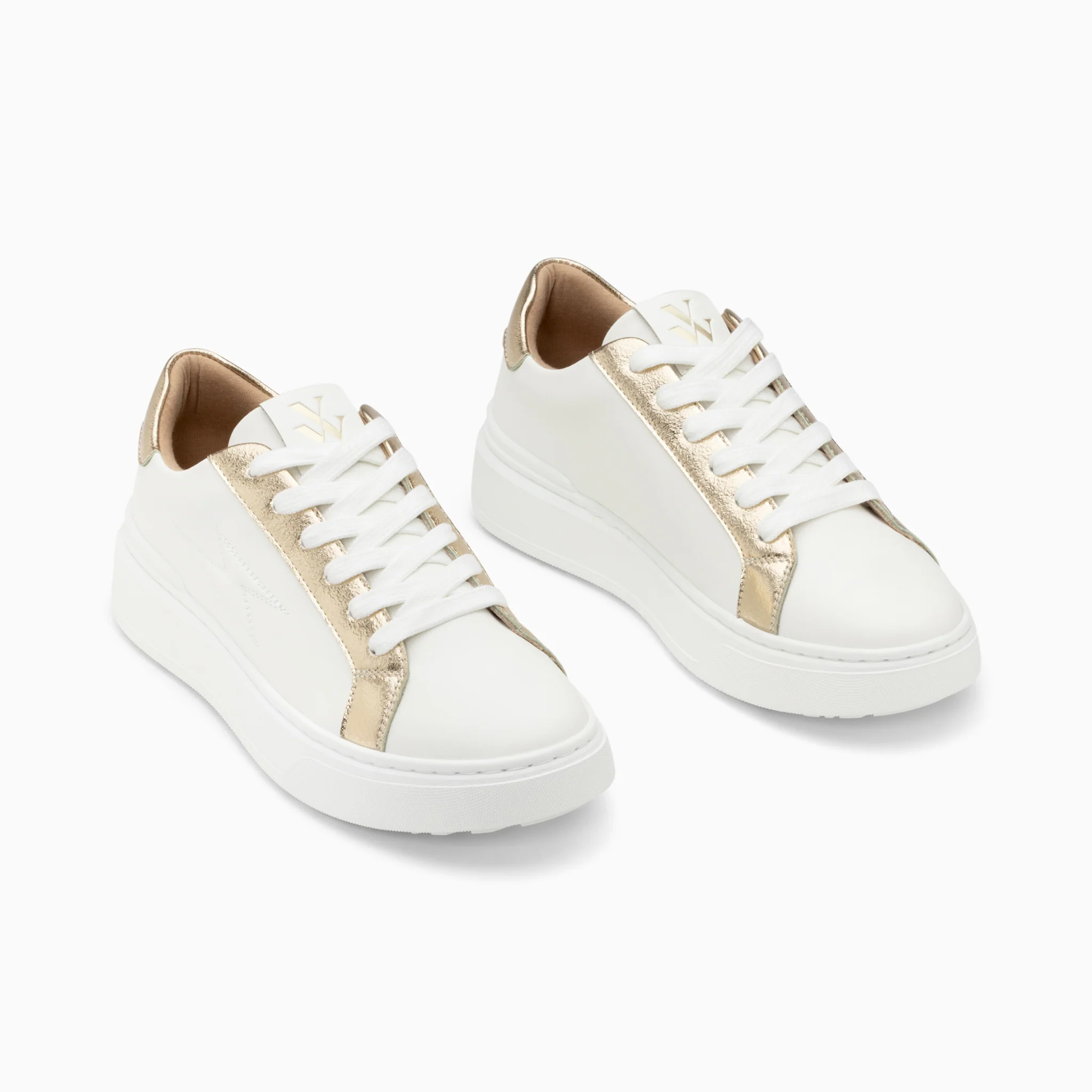 Sneakers-Baskets éclair Romane blanc et or à lacets