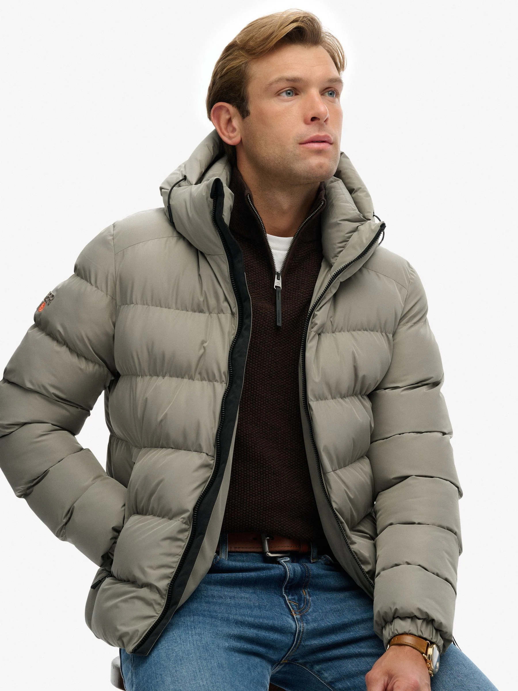 Licht kakigroen - Superdry - Gewatteerd sportjack met capuchon
