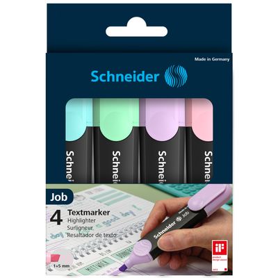 Schneider Job Pastel - Pack de 4 surligneurs - couleurs assorties