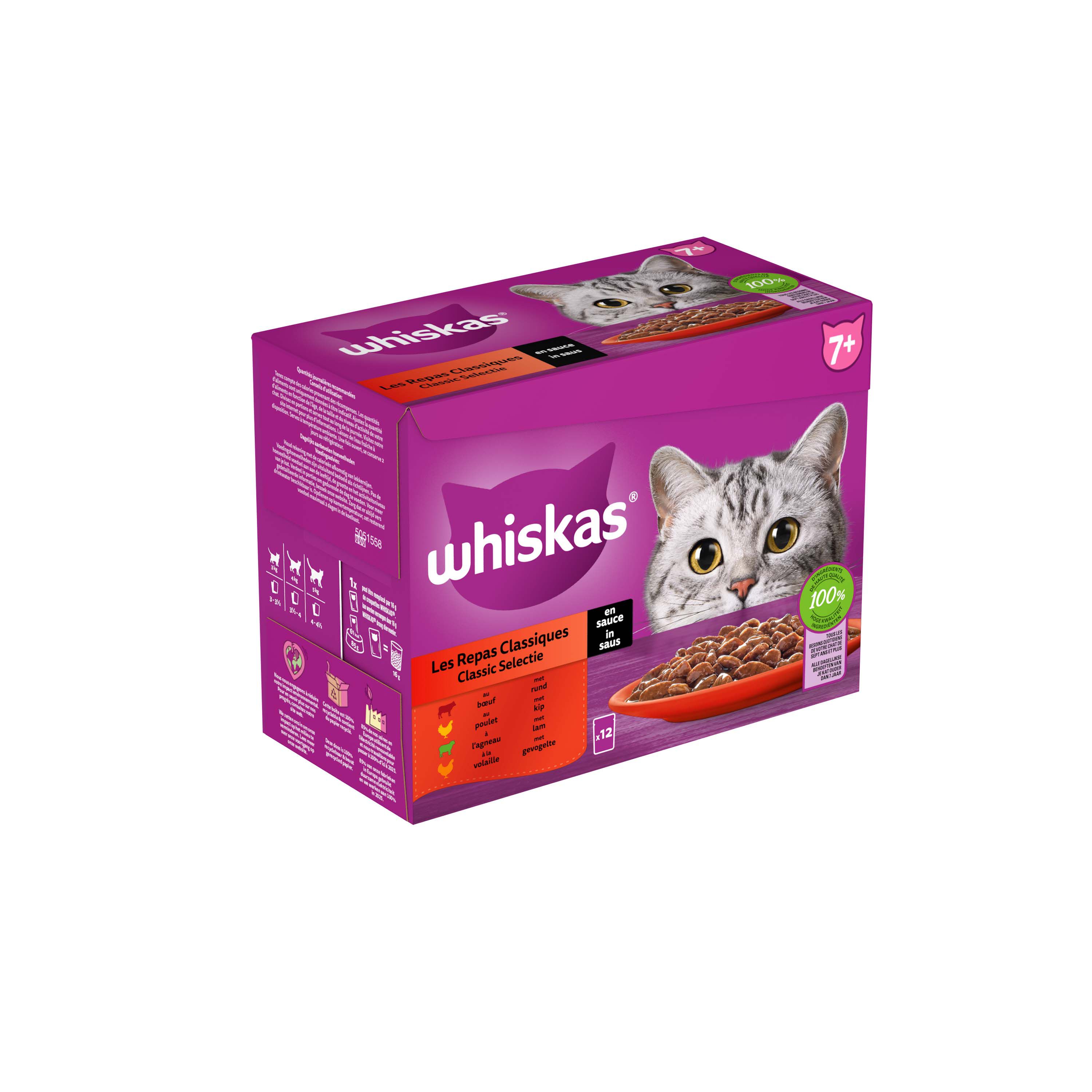 Whiskas  7  Classic Selectie - Kattenvoer - 12x85 gram - 1020 Gram - saus