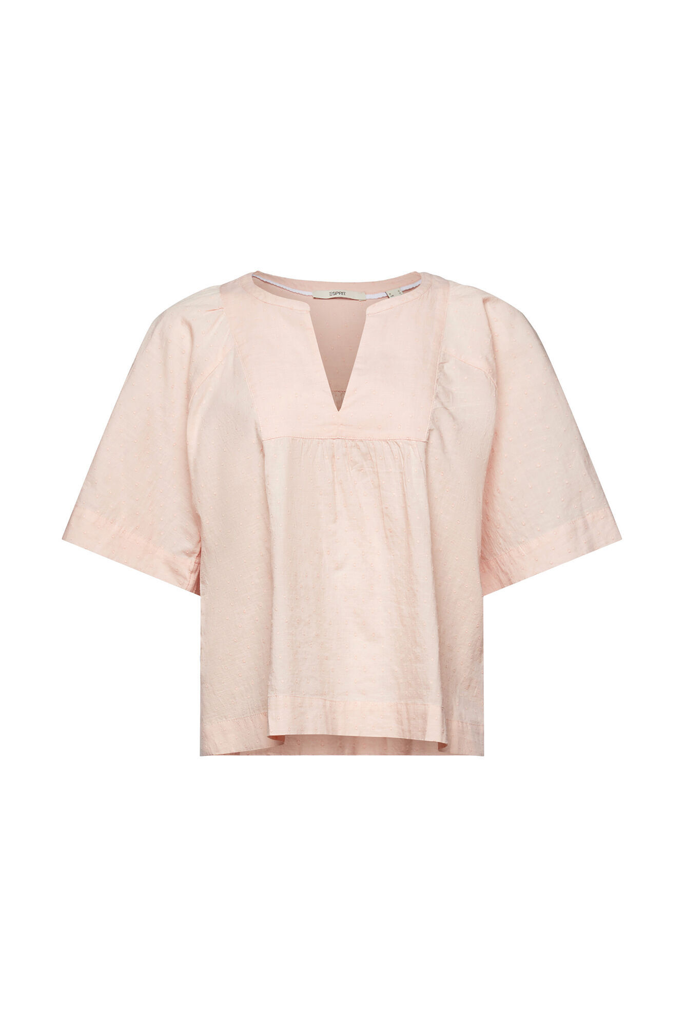 Blusa de algodão com plumas e mangas 3/4 - Rosa