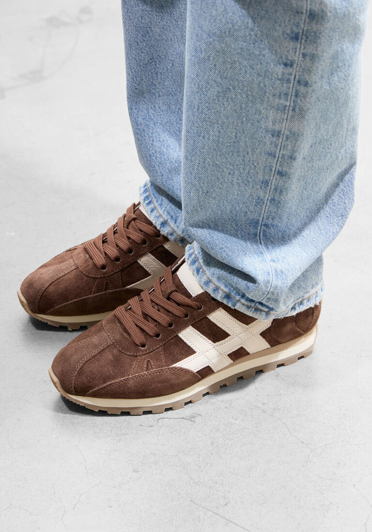 bruine hogan lage sneakers h671 allacciato