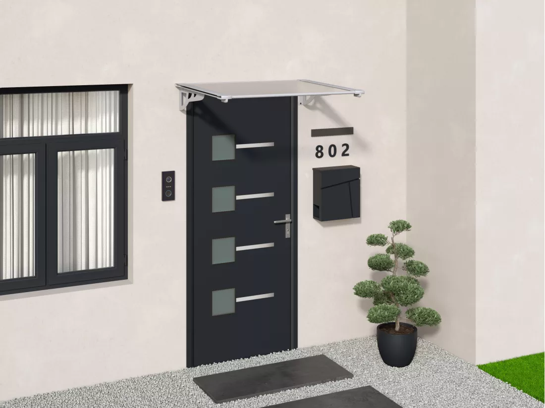 Auvent de porte en aluminium 120 x 90 cm incliné argenté KEPLER