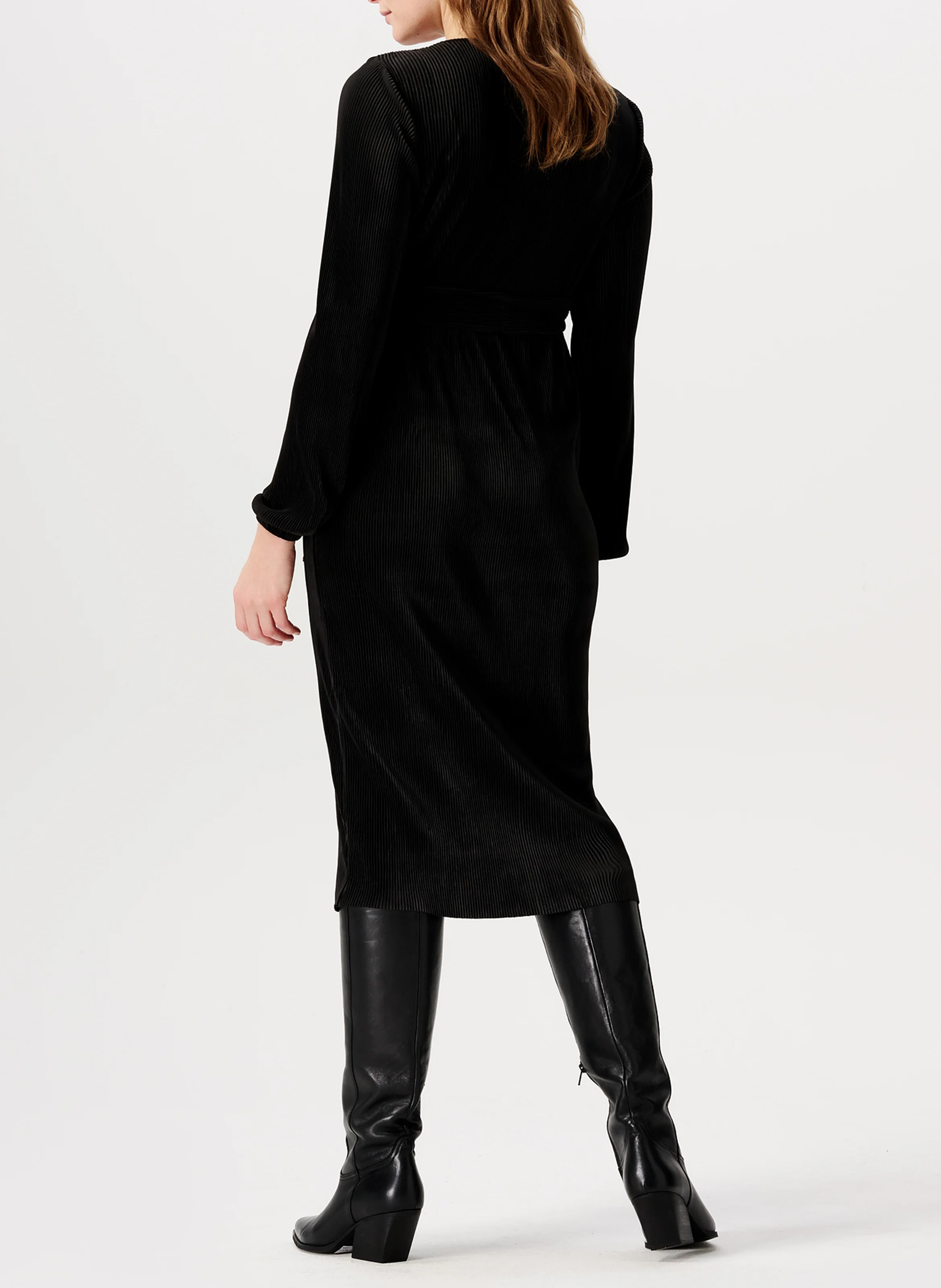 HABRA - Robe midi de grossesse plissée| Noir
